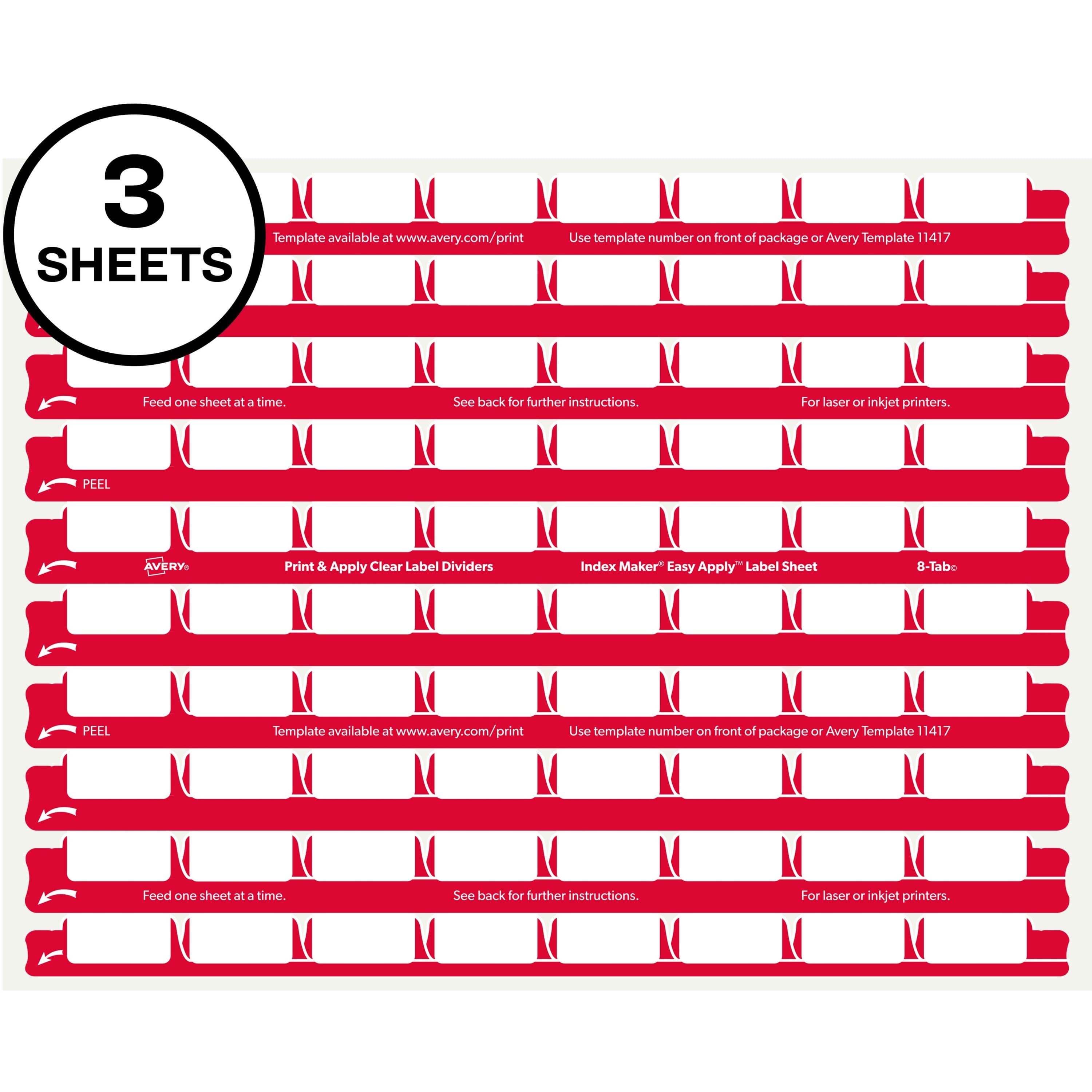Avery® 8 Tab Easy Print & Apply Clear Label Sheet Refills (11226) - 30 / Pack