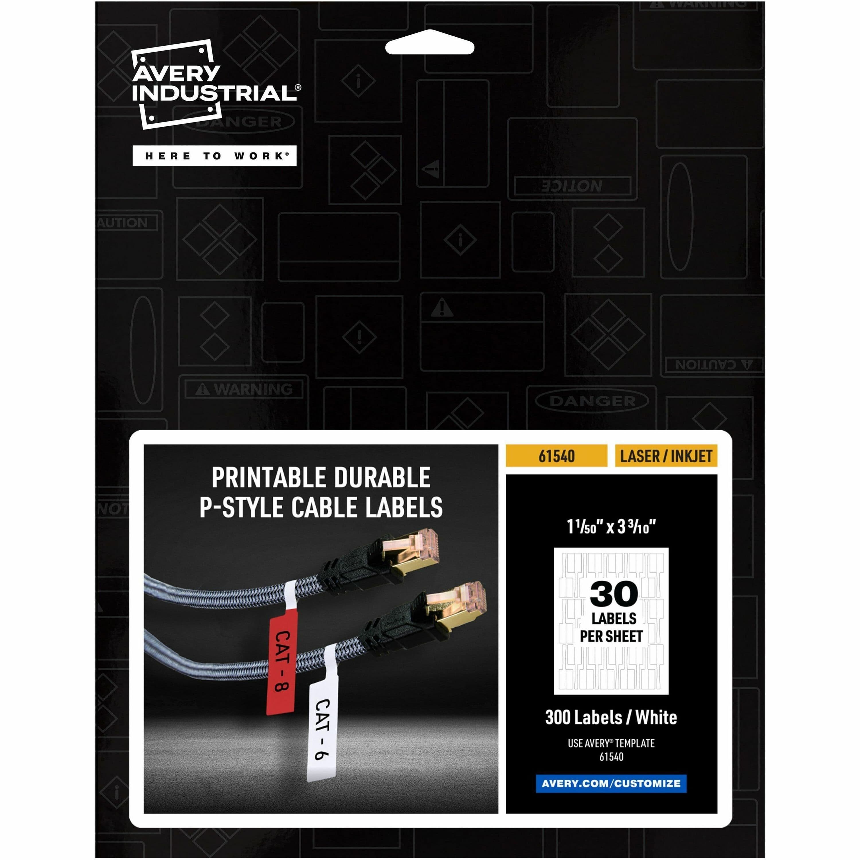 Avery® Cable Labels, P-Style, 1.02" x 3.3" , 300 Total (61540)