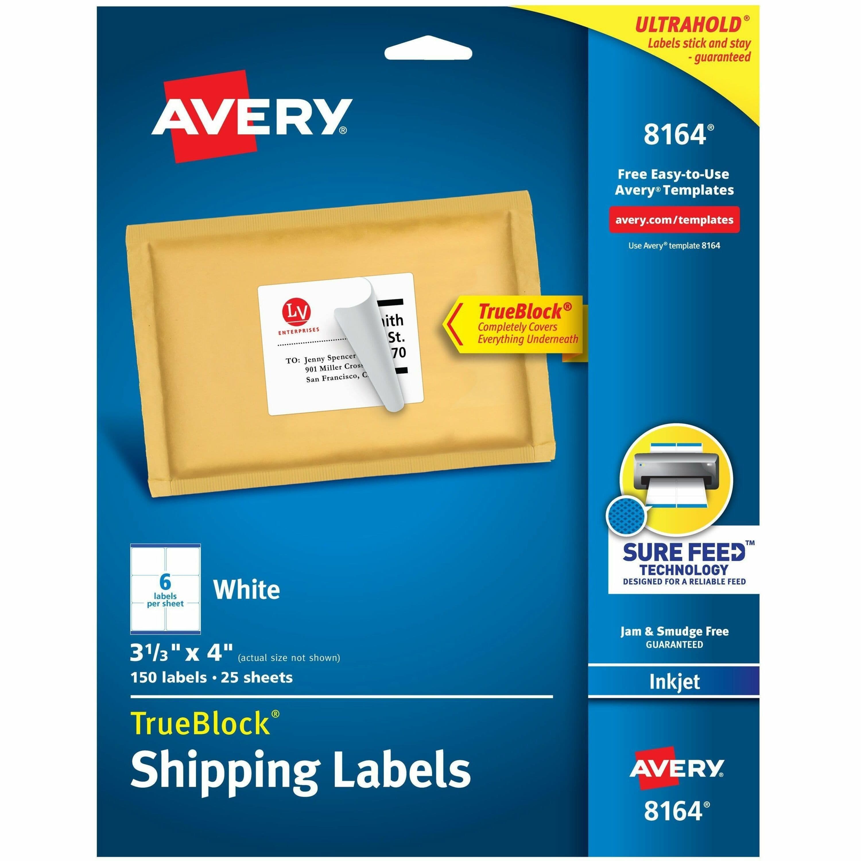 Avery® Shipping Labels, Sure Feed, 3-1/3" x 4" , 150 White Labels (8164) - 150 / Pack