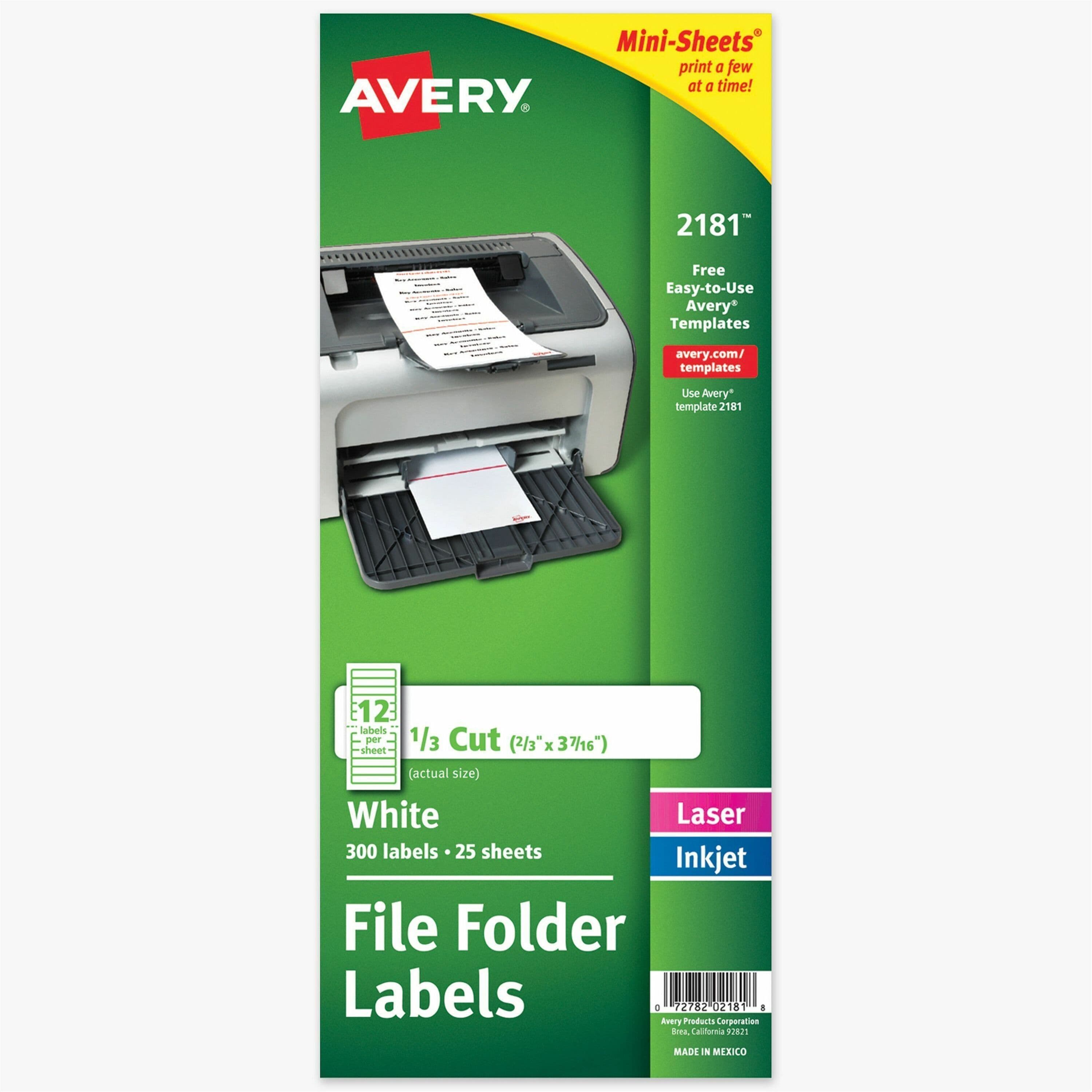 Avery Mini-Sheets File Folder Labels, 2/3" x 3-7/16" , 300ct (2181) - 300 / Pack