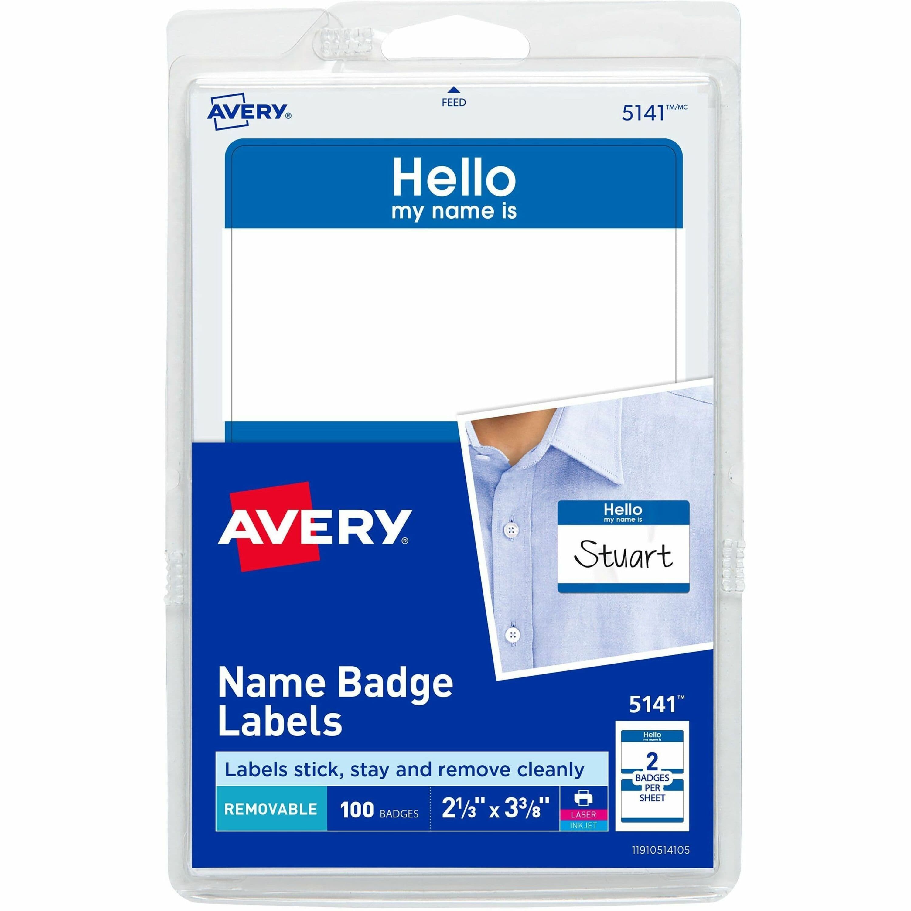 Avery® Border Print/Write Hello Name Badges - 100 / Pack