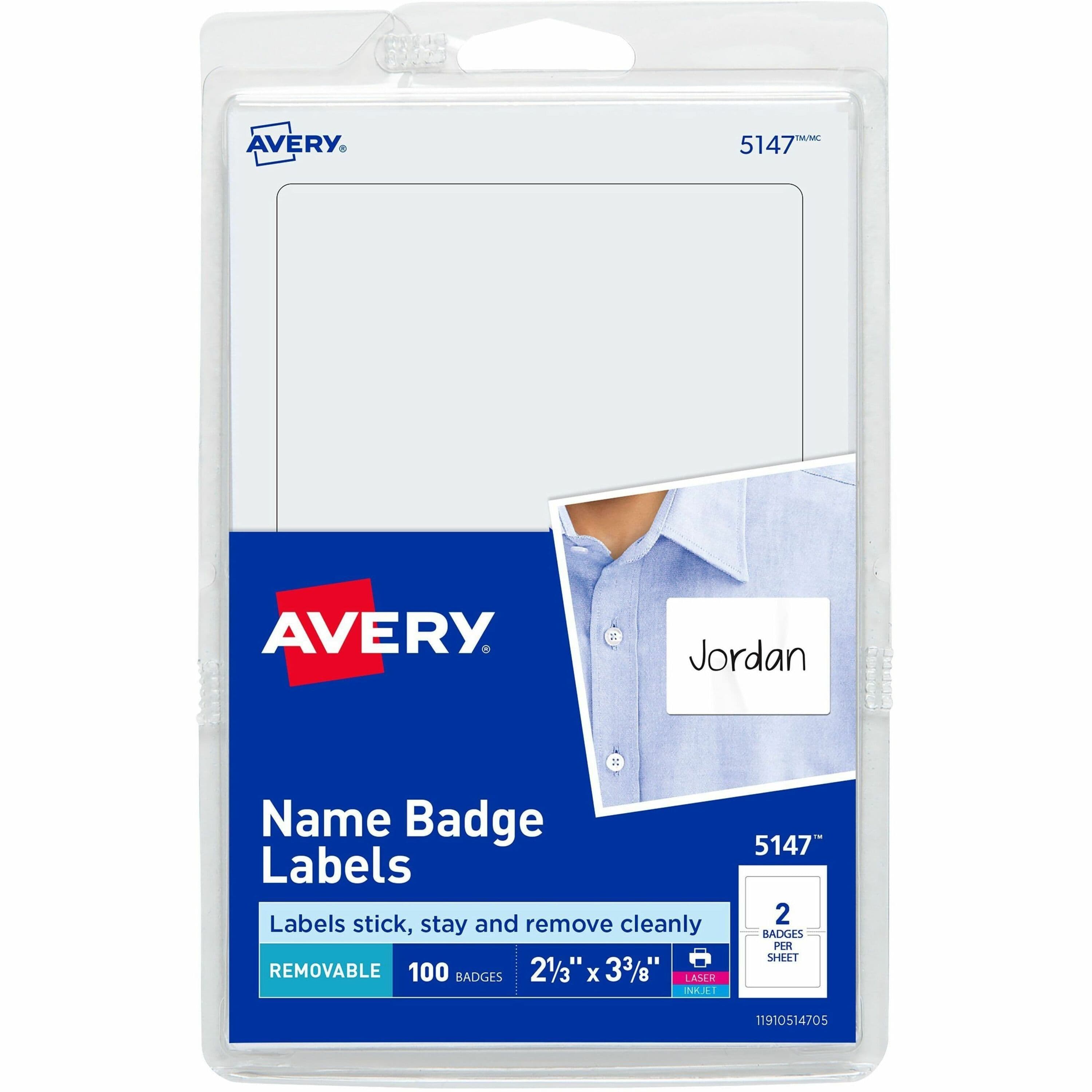 Avery® Print or Write Name Badge Labels - 100 / Pack