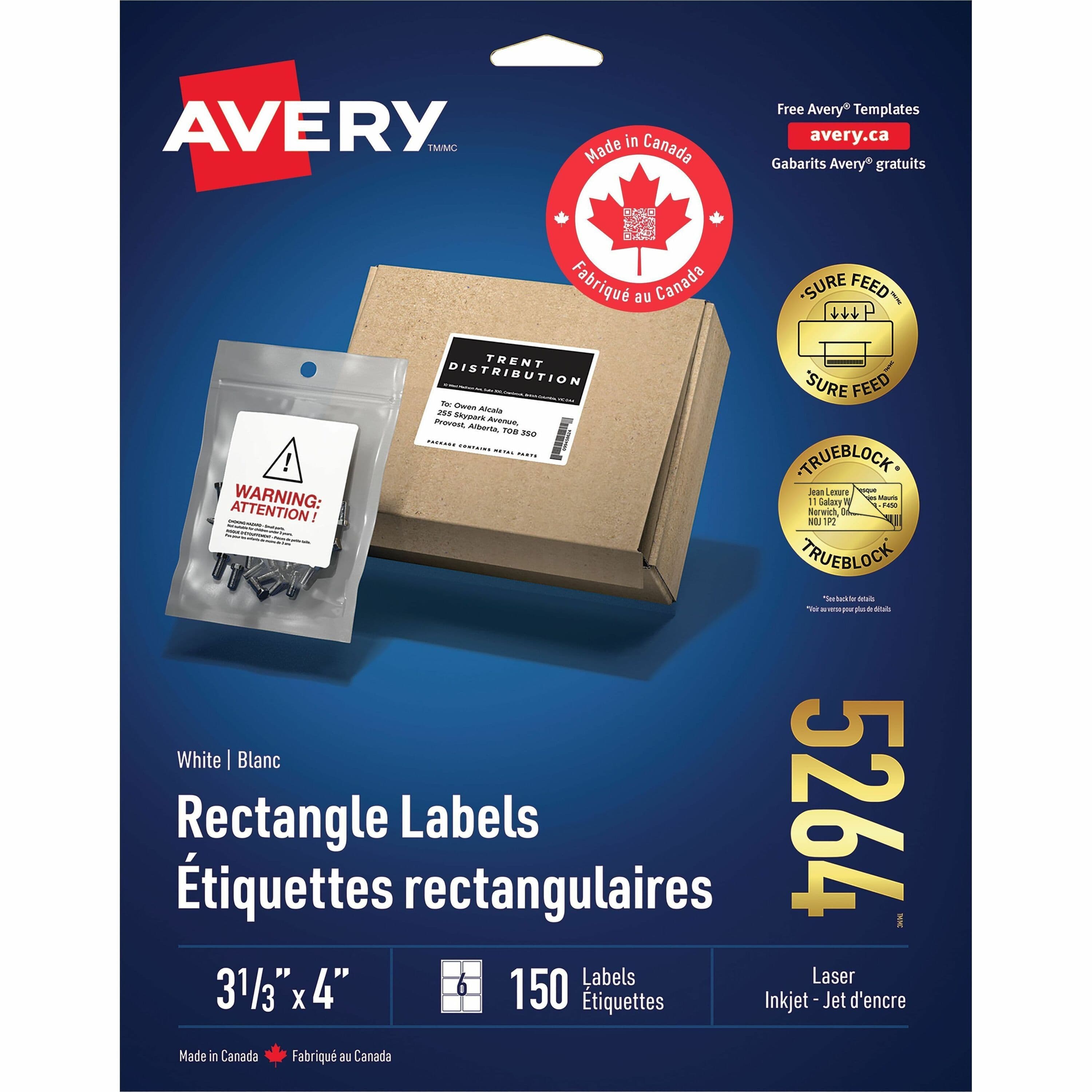 Avery® White Rectangle Labels with Sure Feed Technology - 150 / Pack