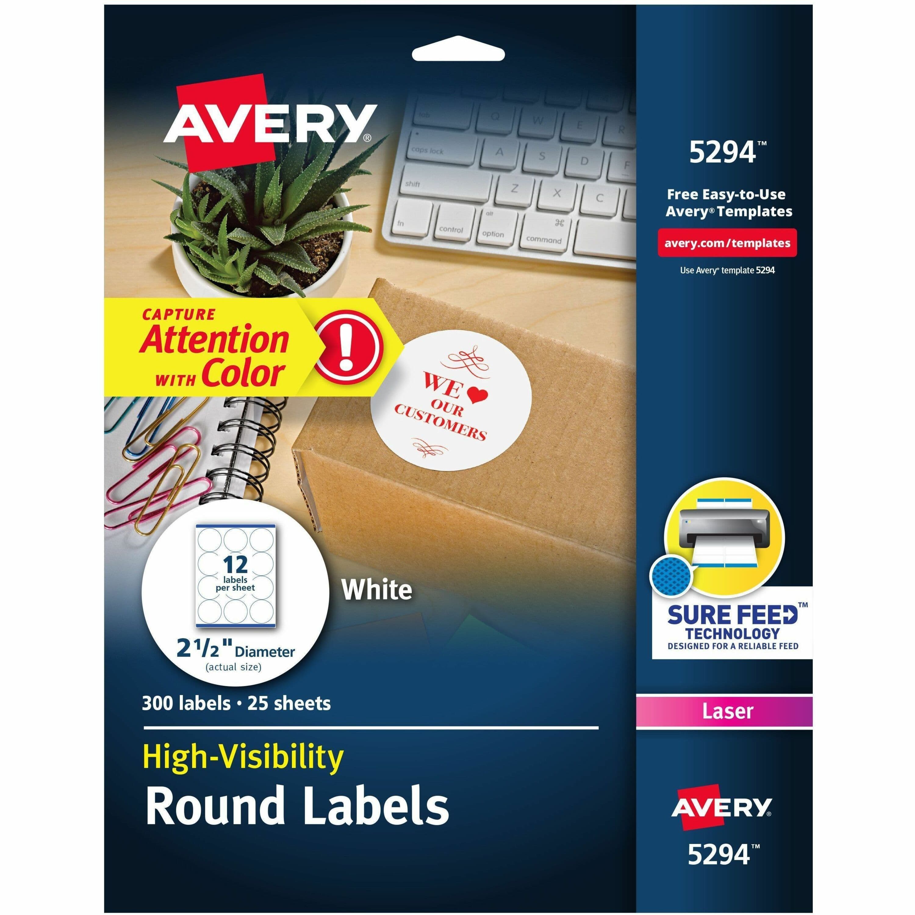 Avery® Round High Visibility Labels - 300 / Pack
