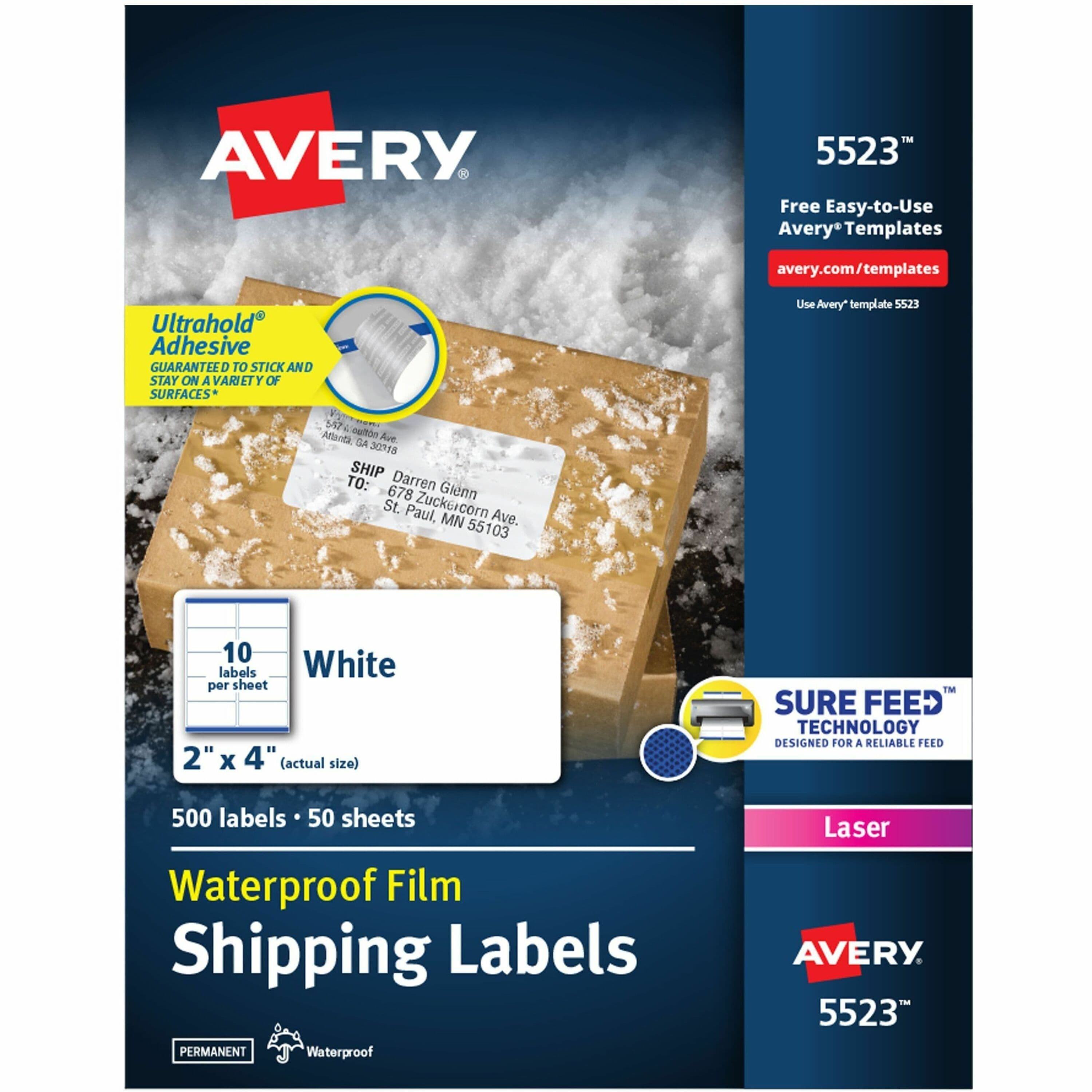Avery® Waterproof Labels, 2" x 4" , 500 Total (05523) - 500 / Pack