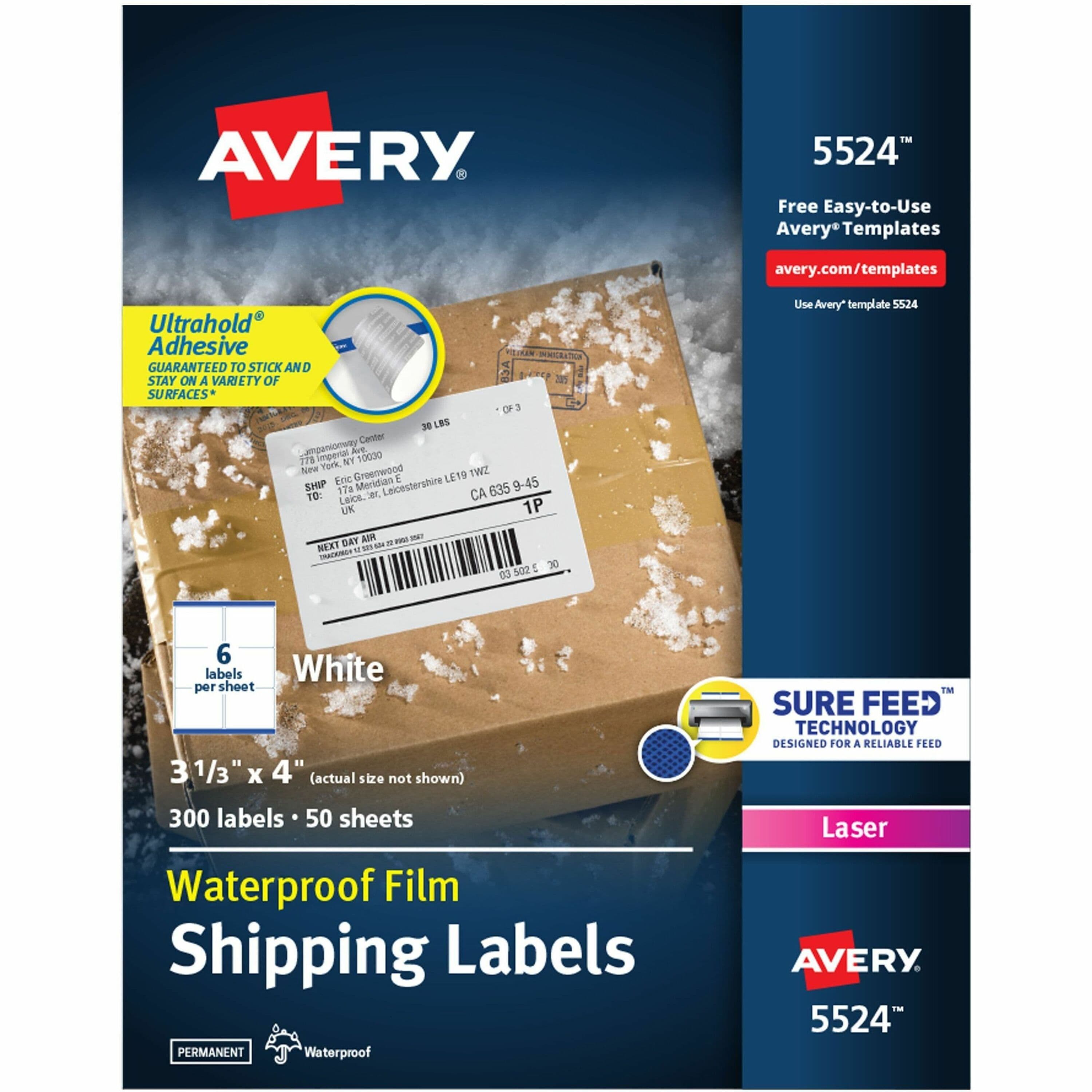 Avery Waterproof Labels, 3-1/3" x 4" , 300 Total (05524) - 300 / Pack