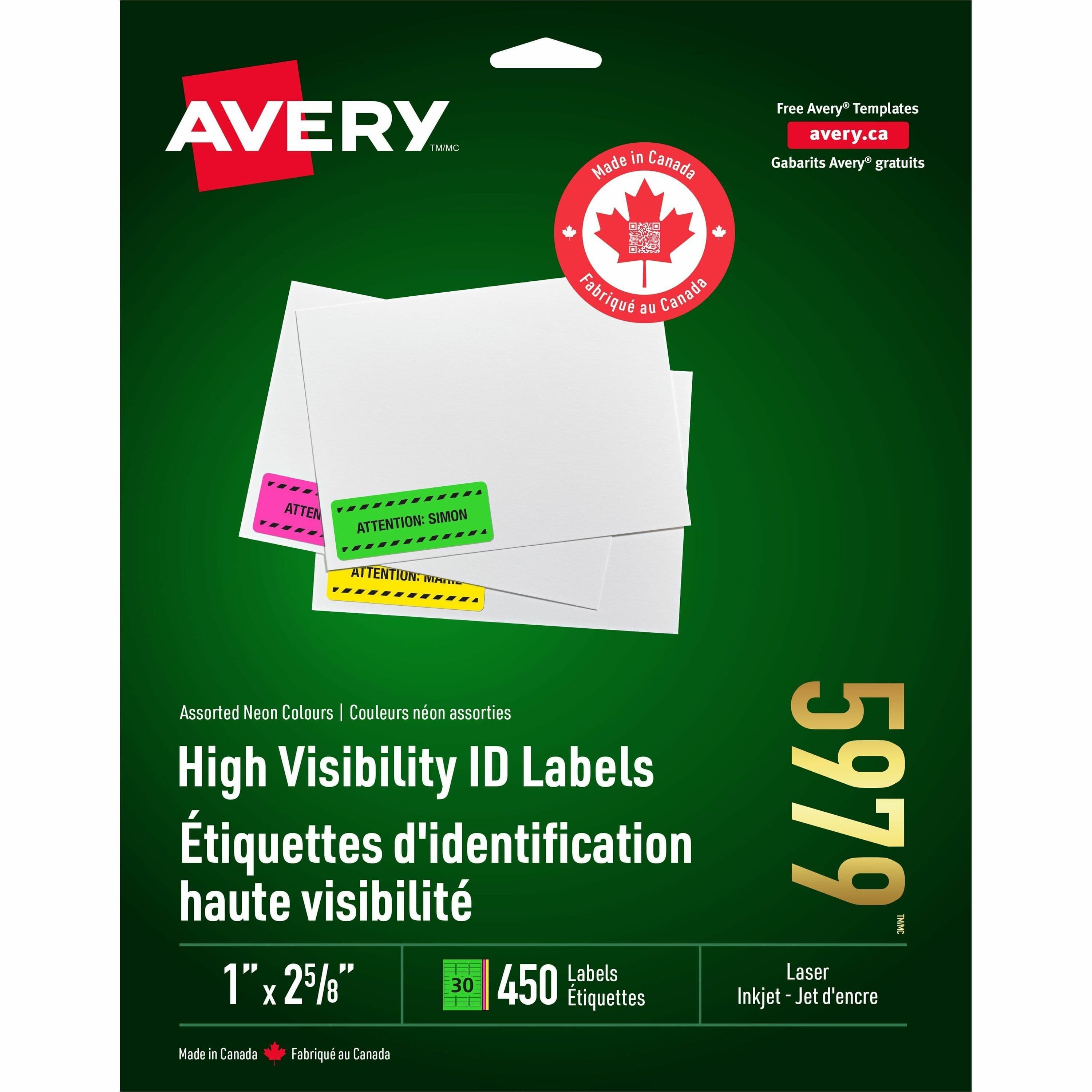 Avery® High Visibility Neon ID Labels - 450 / Pack
