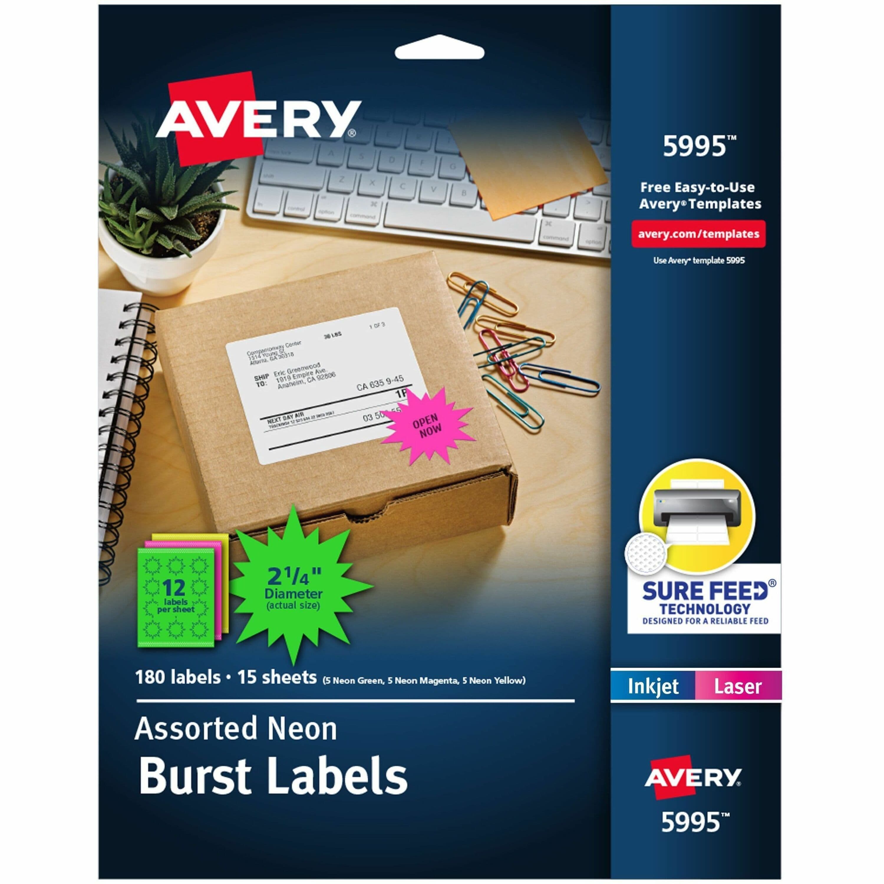 Avery® Neon Burst Labels - 180 / Pack