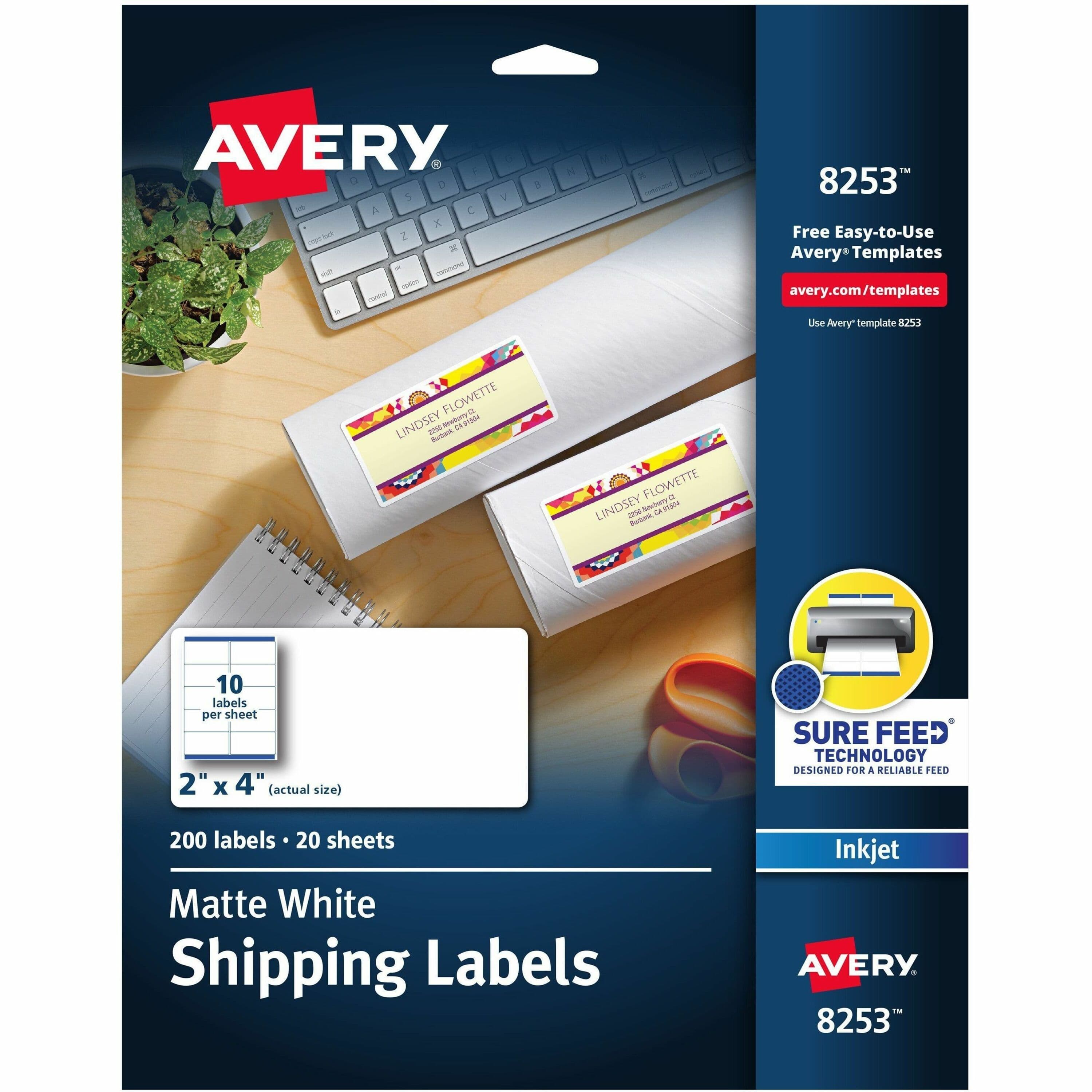 Avery® White Shipping Labels, Sure Feed®, 2" x 4" , 200 Labels (8253) - 200 / Pack