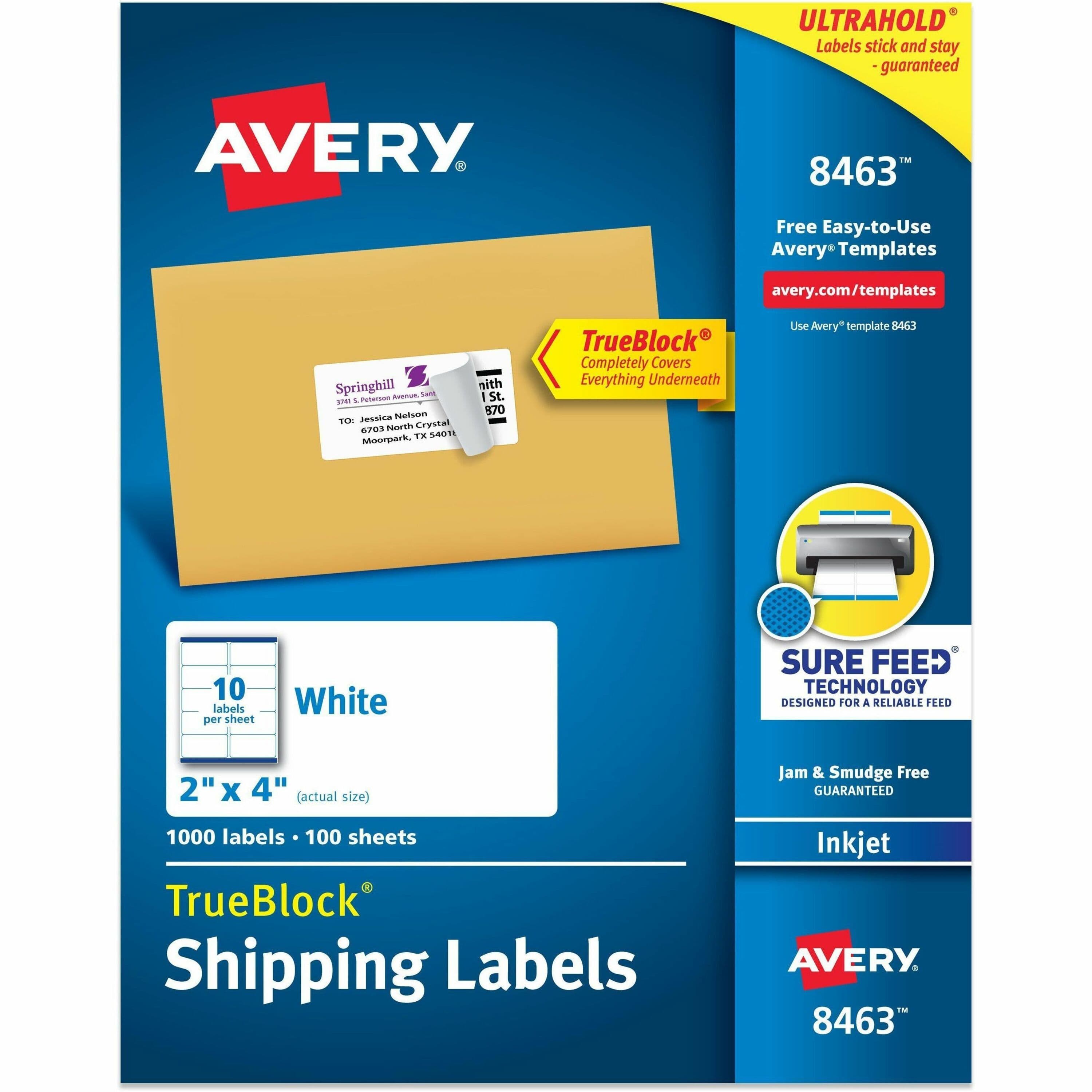 Avery® Shipping Labels, Sure Feed, 2" x 4" 1,000 White Labels (8463) - 1000 / Box
