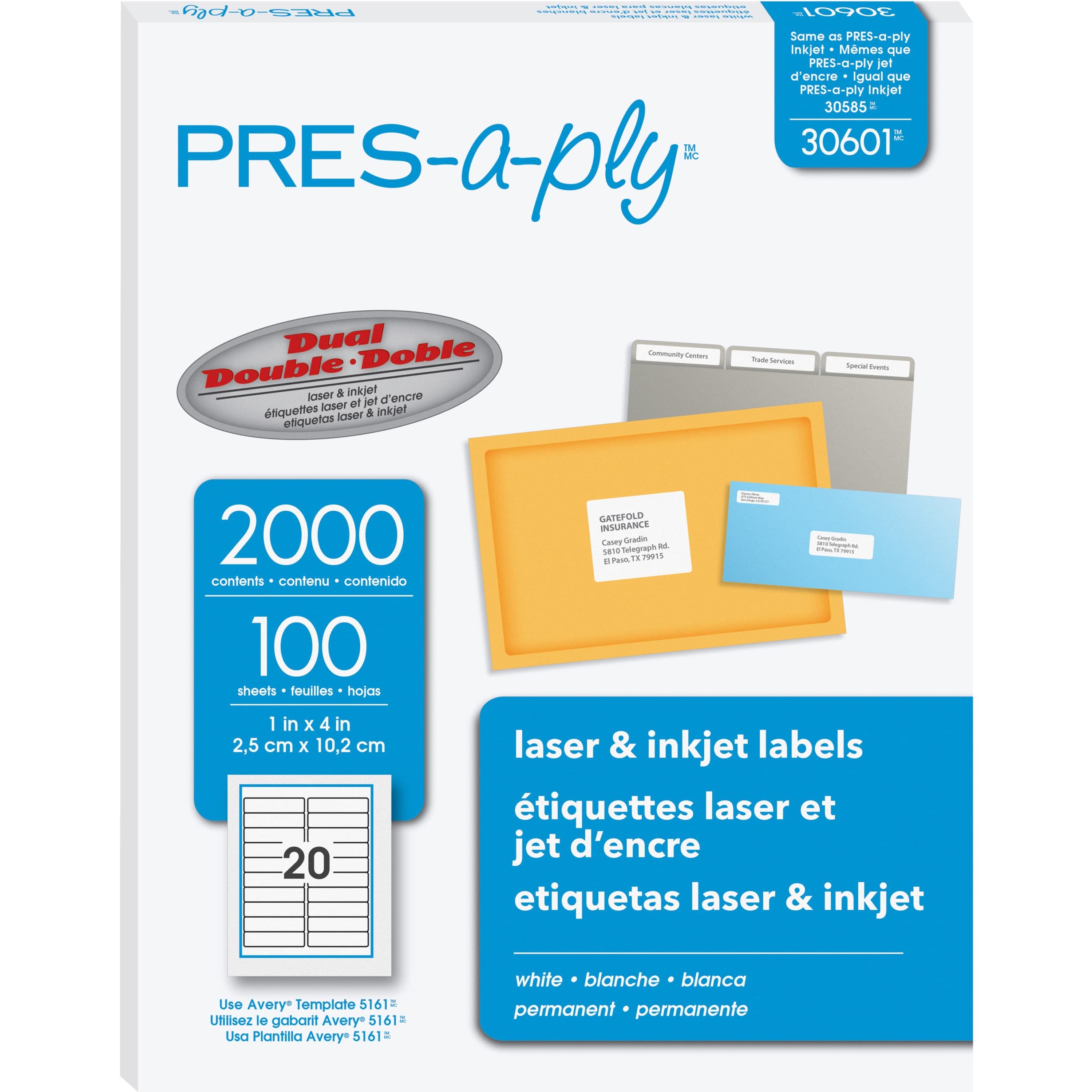 PRES-a-ply White Labels - 2000 / Box