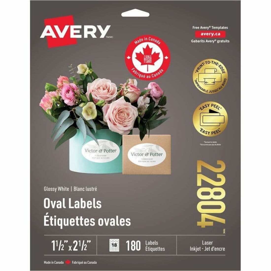Avery Glossy White Oval Labels - 180 / Pack