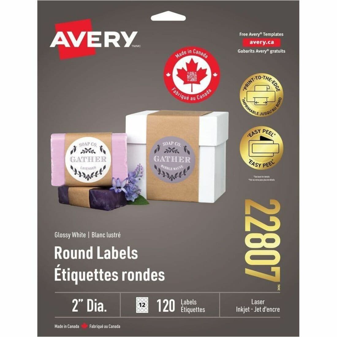 Avery Glossy White Round Labels - 120 / Pack