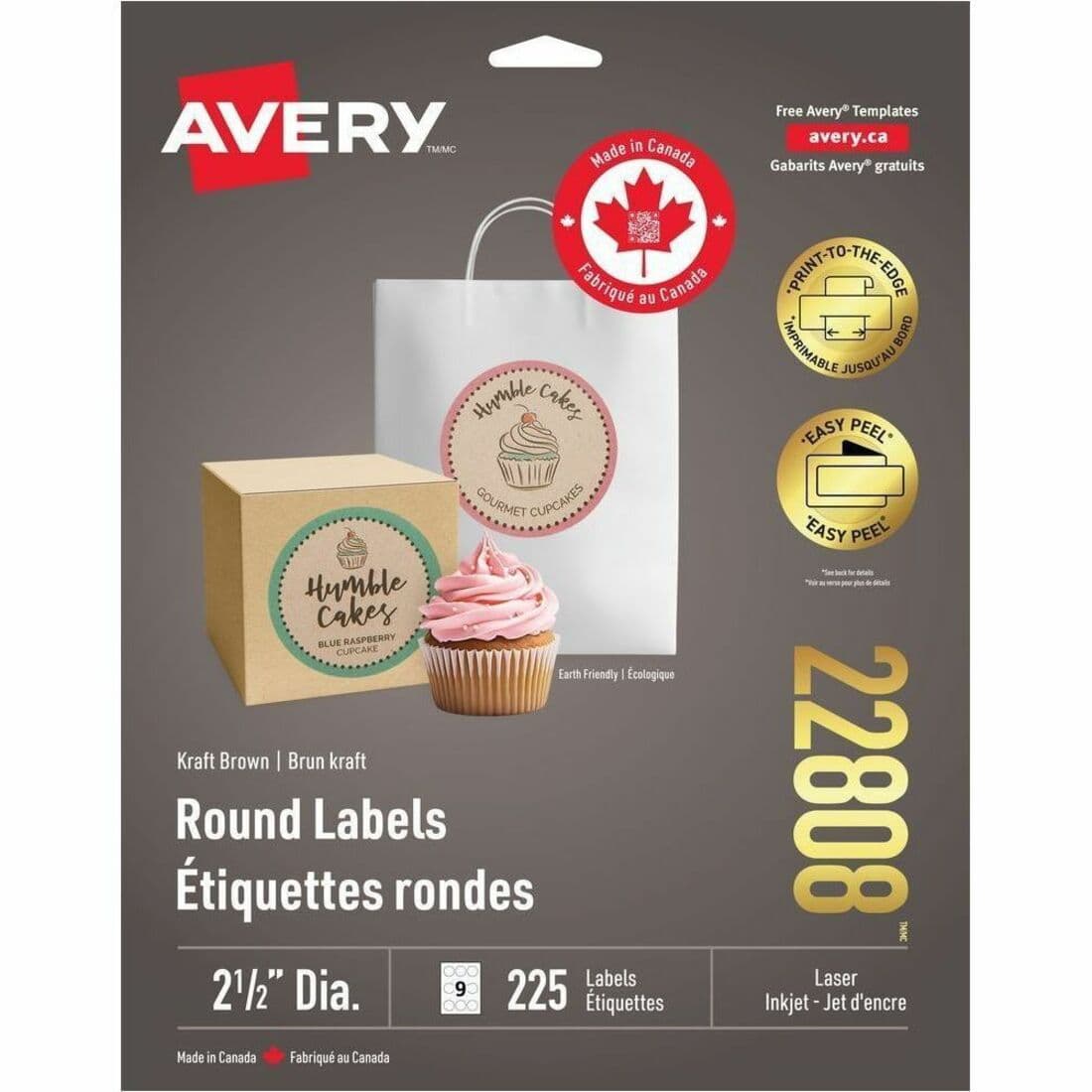 Avery Kraft Brown Round Labels - 225 / Pack