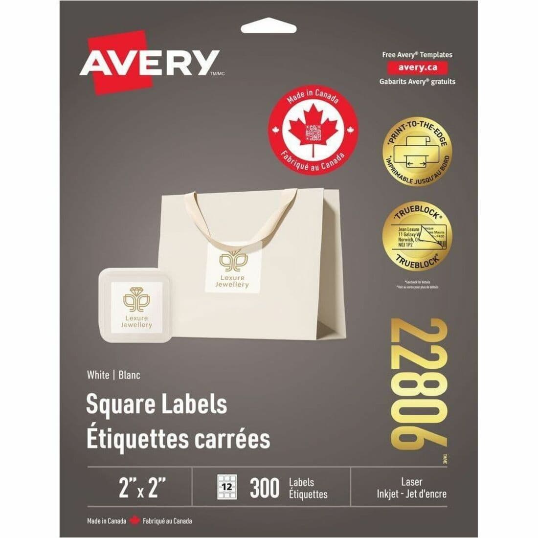 Avery Matte White Square Labels - 300 / Pack