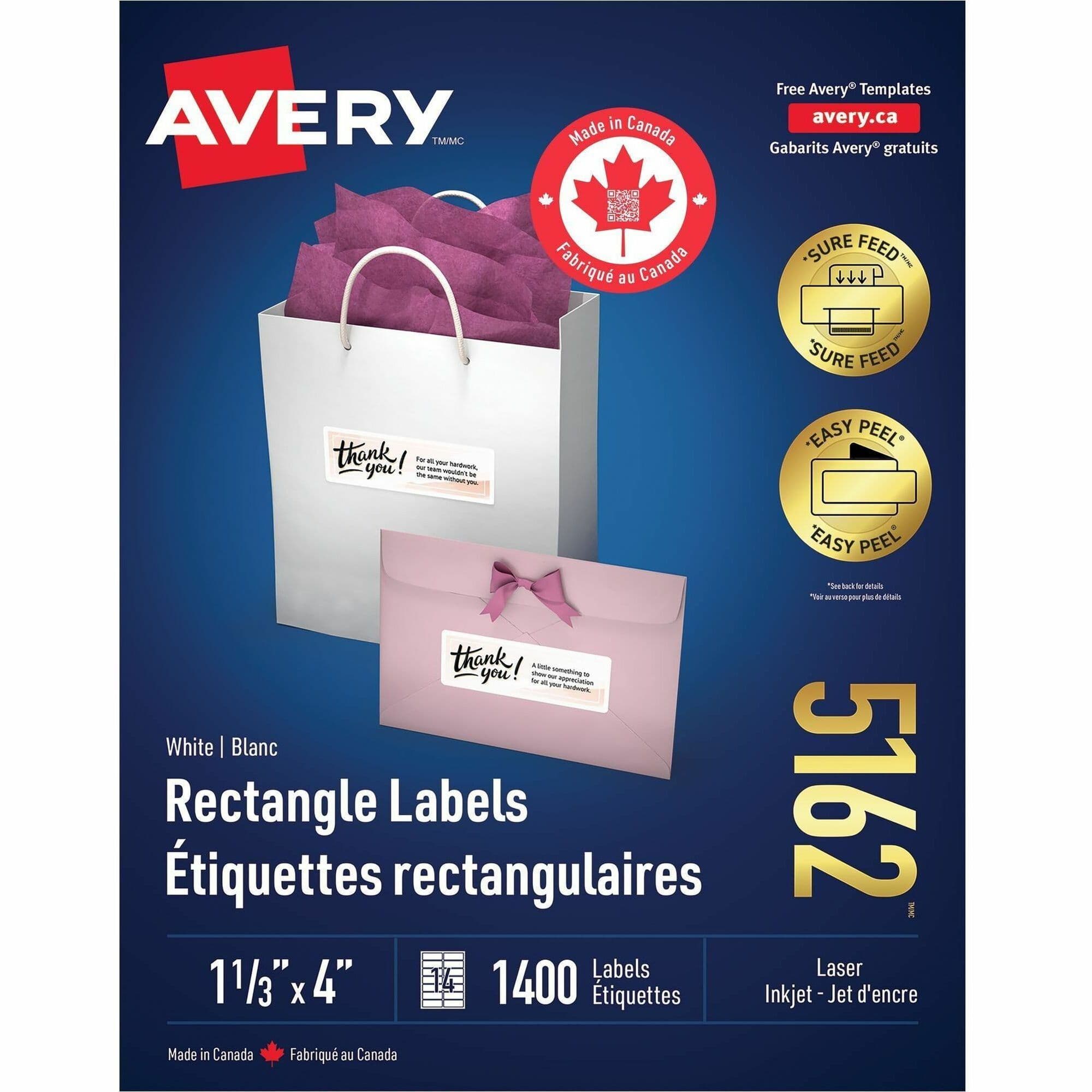 Avery® White Rectangle Labels with Easy Peel - 1400 / Box