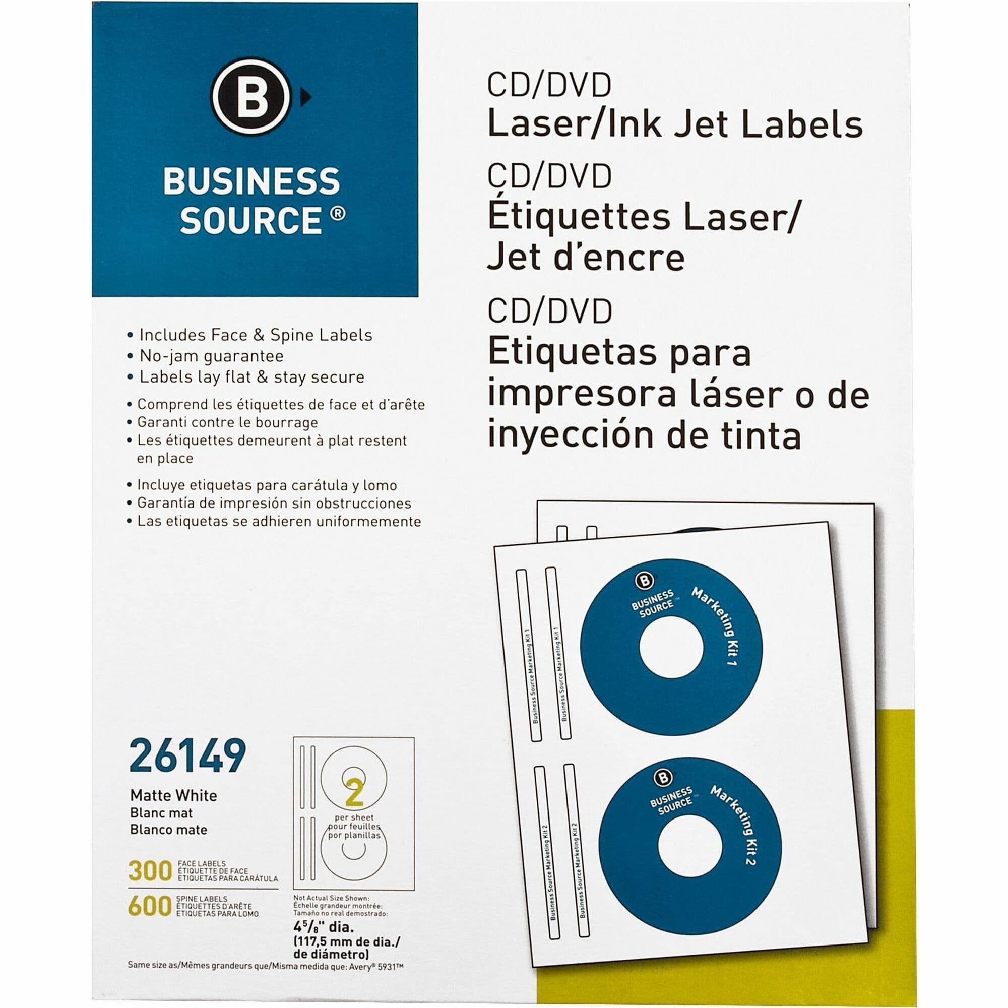 Business Source CD/DVD Labels - 300 / Pack