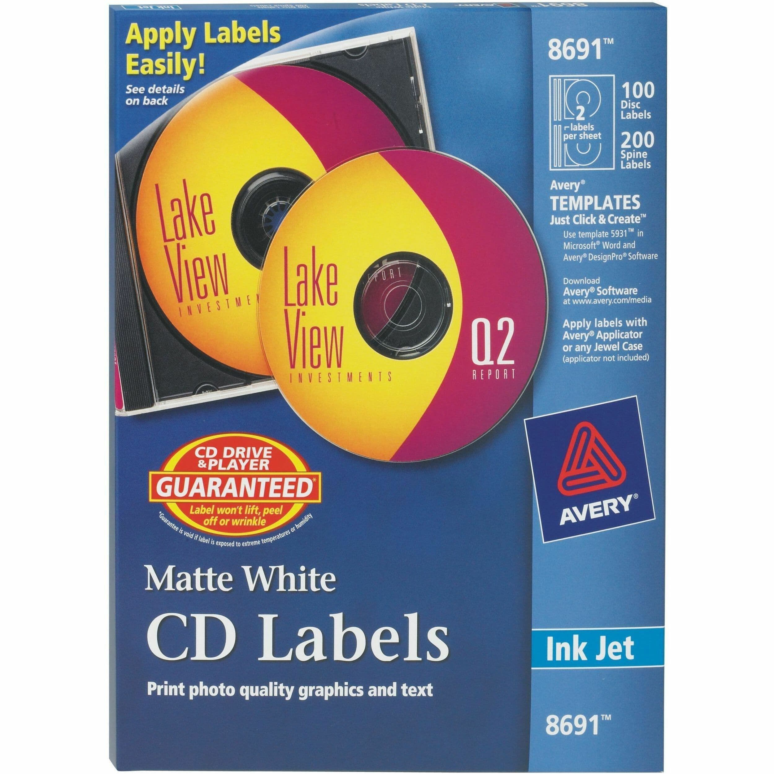 Avery® Clear CD/DVD Inkjet Matte Labels - 100 / Pack