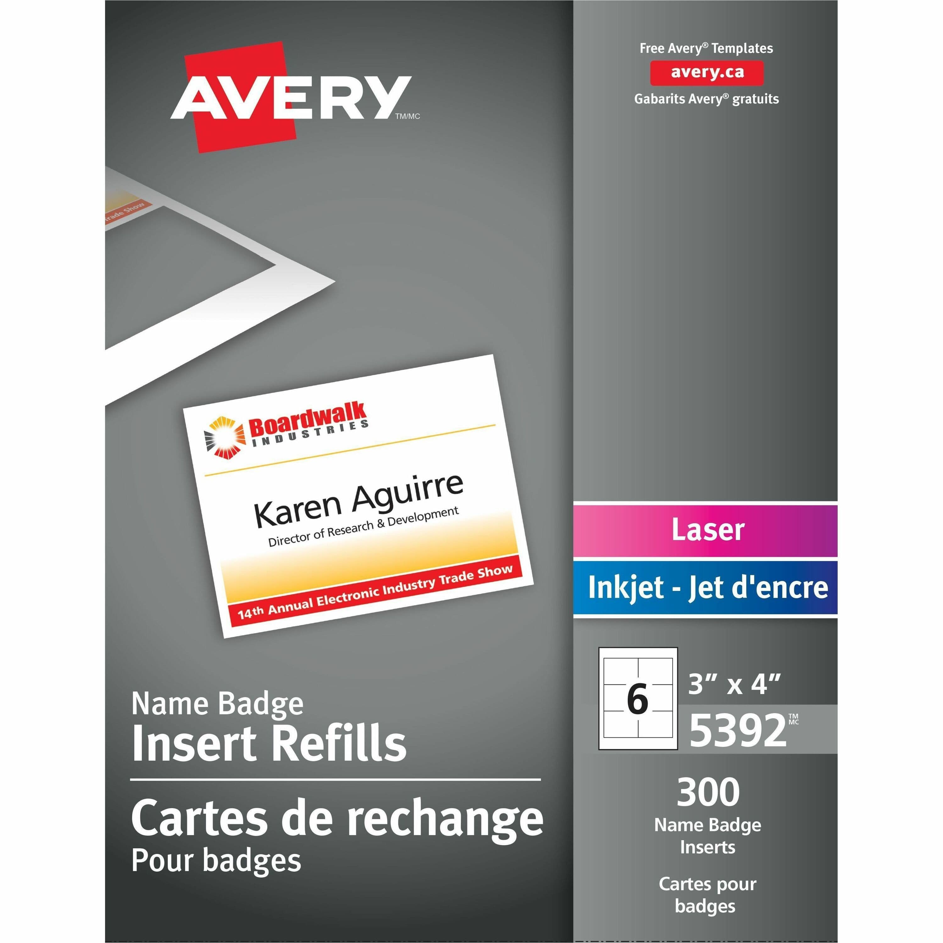Avery® Name Badge Inserts - 300 / Box