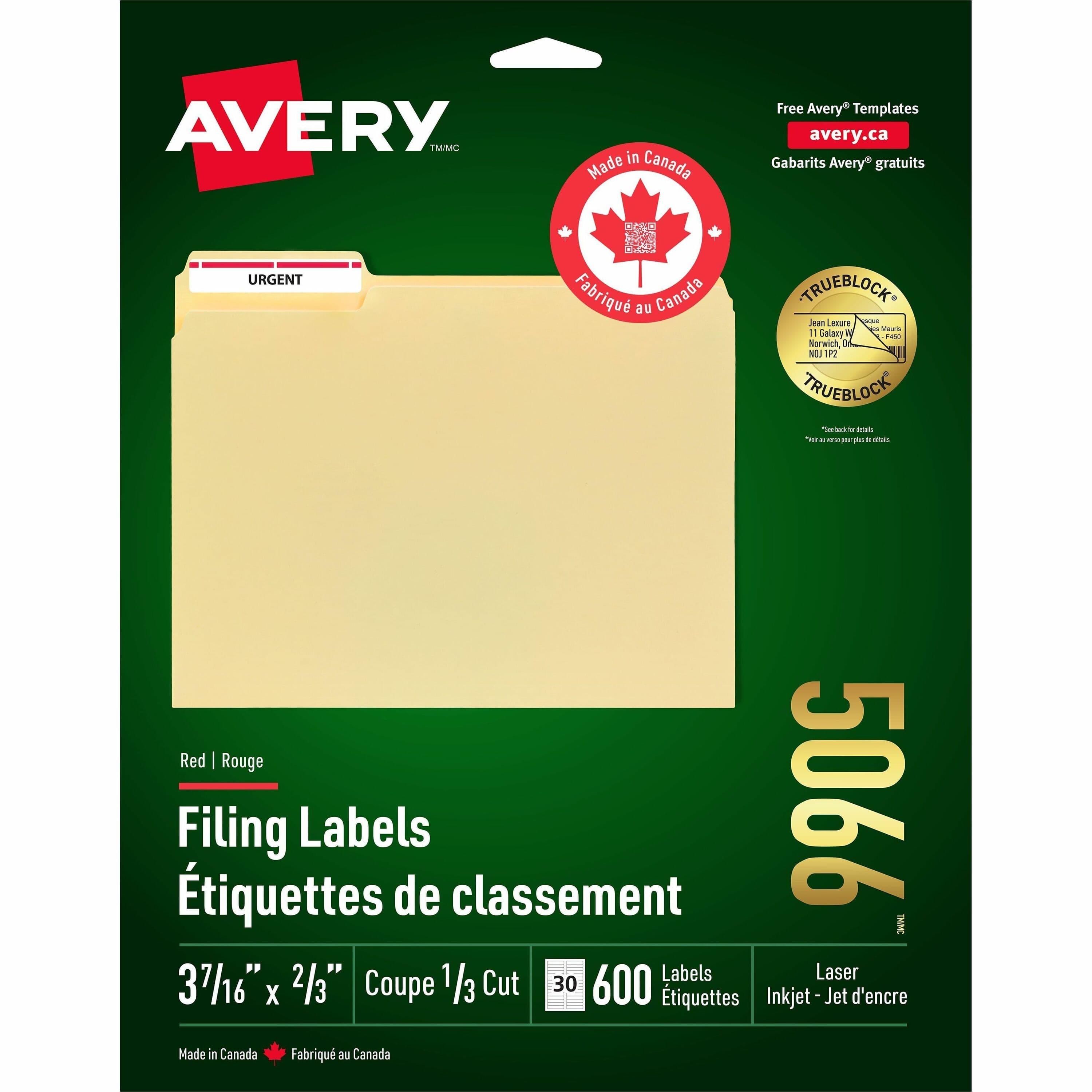 Avery® Red Filing Labels - 1500 / Box
